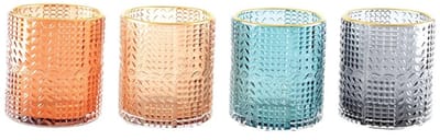 AULICA - Set 4 Color kandelaars met gouden randen - Waxinelichtjeshouder - 8x8x9cm - Set 4 stuks