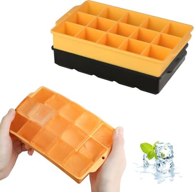 Famanu - IJsblokjesvorm, 2 stuks, 30 vakjes, siliconen ijsblokjesschaal, grote vierkante ijsblokjes van 3,5 cm, voor cocktails, whisky, wijn, fruit, puree, ijsthee