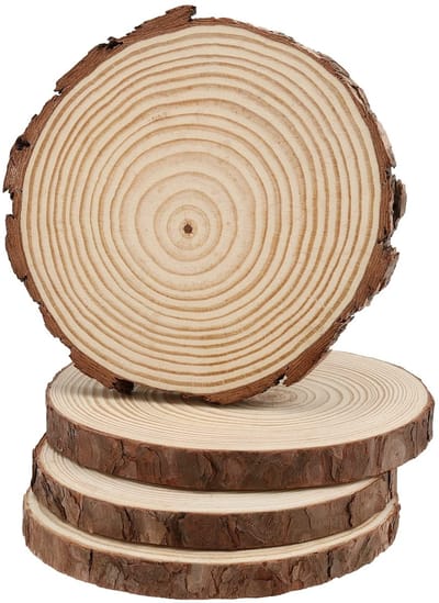 Dailygoods- Houtplakken 8 Stuks 23-25 cm - Natuurlijke Houtplakken - Onbewerkte Houtblokken - Kunst/DIY Decoratie - Onderzetters - Schorsranden - Houten Cirkels