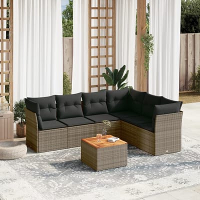 vidaXL - 7-delige - Loungeset - met - kussens - poly - rattan - grijs