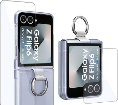 Geschikt voor Samsung Galaxy Z Flip 6 / Flip 7 FE - Hoesje + Screenprotector – Beschermglas Folie - Ring voor Grip - Cover Transparant