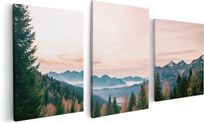 Artaza Canvas Schilderij Drieluik Bos Met Bomen Bij Bergen Landschap - 120x60 - Foto Op Canvas - Canvas Print