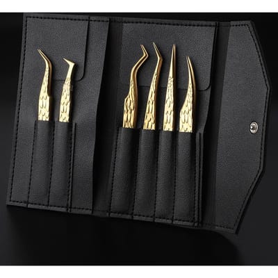 Lot de 6 pinces à faux cils antidérapantes, en acier inoxydable, pour extensions de cils, pointe en fibre, pinces de précision, outils de maquillage