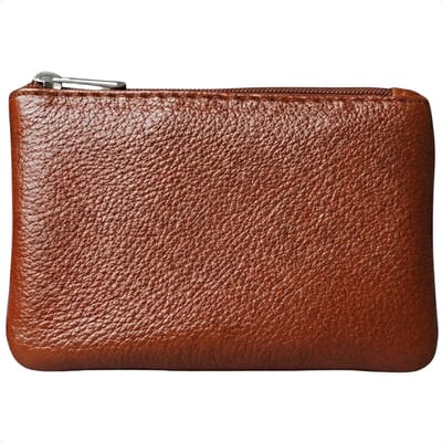 Techidna - Kleine Portemonnee met Rits - 8x12 cm - Dames & Heren - Bruin - Vegan Leer - Compact design sleuteltasje
