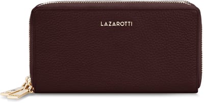 Lazarotti portemonnee Bologna Leather Double Zip Around Wallet Burgundy donkerbruin