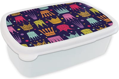Broodtrommel Wit - Lunchbox - Brooddoos - Patronen - Kroon - Kleuren - Jongens - Kinderen - Kids - 18x12x6 cm - Volwassenen