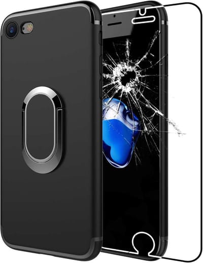 ebestStar - Hoes geschikt voor iPhone 6 Plus 6S Plus Apple, Silicone Ringhouder Cover Case, 360 Graden Draaibaar Hoesje, Zwart + Gehard Glas