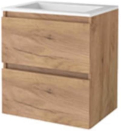Basic-Line Start 46 Badkamermeubelset - 60 x 46 cm - Greeploos - 2 Lades - Acryl Wastafel - Zonder Kraangat - Whisky Oak