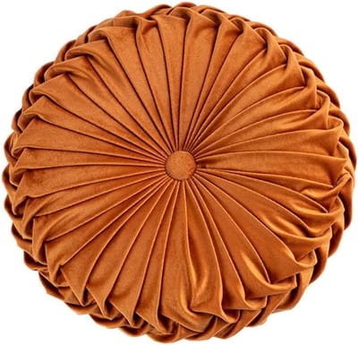 Ronde Bankkussen van 35 cm in Effen Kleur van Velvet, Plissé Rond Kussen voor Thuisdecoratie, Geschikt voor Bed en Auto (Oranje)