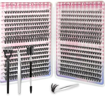 Cluster Wimperset 640 Stuks, 30D + 40D + 50D + 60D Wimperextensions met Pincet, D-Curl, Herbruikbaar, Mega Volume, DIY Wimperextensions 8-16 mm