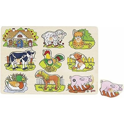 GOKI Steekpuzzel - Dieren - 8 Delen - Met Geluiden - 21,5X30X3,4Cm - Hout - 1 Jaar