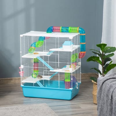 HAUSS SPOLE Kooi – 59 X 36 X 69 Cm – Met 5 Niveaus En Buizensysteem – Kunststof En Metaal – Lichtblauw En Wit – Voor Knaagdieren Binnen