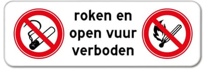 Bord Roken en Open vuur verboden - Weerbestendig Aluminium - 40x15 cm - Bevestiging: Zonder bevestiging (alleen het bord)