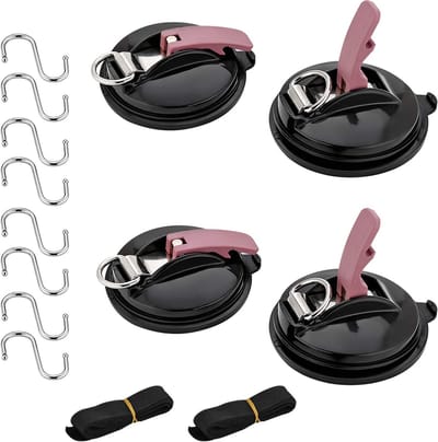 MTTproducts- Zuignappen Set van 4 - Max. 22 kg - Voor Zonneklep/Zonnezeil - D-ring/S-haak - Eenvoudige Installatie - Geschikt voor Kampeerders - Zuignapset