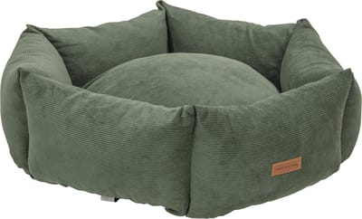 AB corduroy Hexagon hondenmand mosgroen XL 110 x 110 x 34 cm, uiterst comfortabel om op te slapen , te rusten, te genieten. voor zeer grote hond of meerdere hondjes. zie hoe er genoten wordt op dit zeer comfortabele mosgroene hondenbed