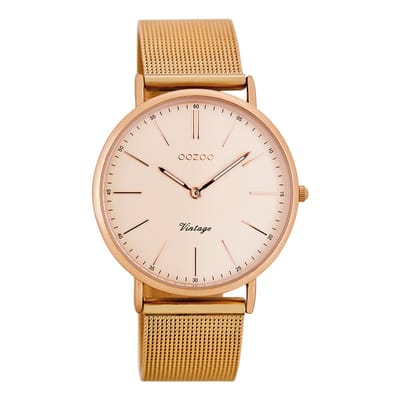 OOZOO Timepieces - Rosé goudkleurige horloge met rosé goudkleurige metalen mesh armband - C7399