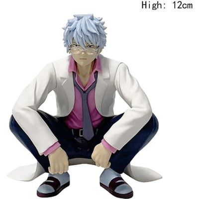 12cm Gintama Sakata Ginpa Cheveux Argentés Blouse de Laboratoire Position Accroupie Bouchon à Nouilles Bureau Décoration Anime Collection Cadeau