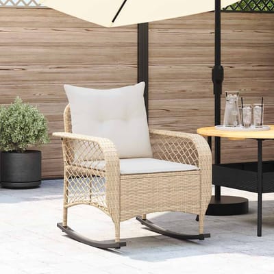 vidaXL - Tuinschommelstoel - met - kussens - poly - rattan - beige