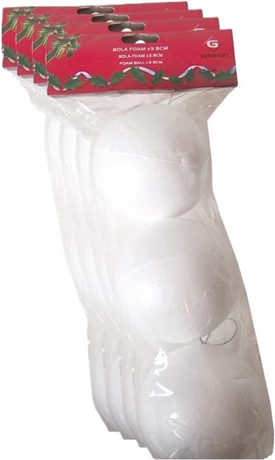 Gerimport Piepschuim ballen/bollen - 12x stuks - D8 cm - met lusjes - DIY hobby/decoratie balletjes