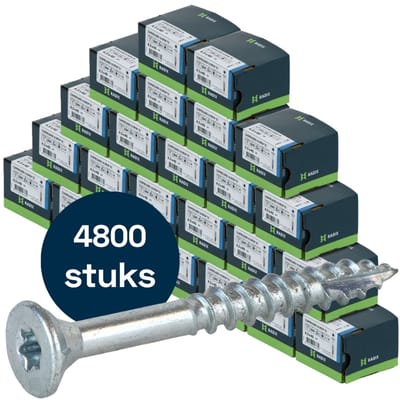 Radix Torx 20 Spaanplaatschroef - Platkop + Snijpunt - 4,5 x 40mm/24 - Verzinkt - Deeldraad (4800 stuks) VOLLE DOOS!