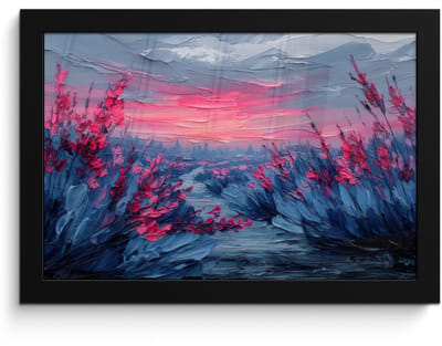 Poster in lijst - Fotolijst 30x20 cm - Posters - Schilderij - Zonsondergang - Bloemen - Rivier - Posterlijst zwart - Decoratie - Wanddecoratie woonkamer - Muurdecoratie slaapkamer