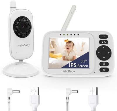 Videobabyfoon zonder Wifi met Camera, 3.2 Inch Kleurenscherm, Nachtzicht en Groot Bereik