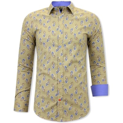 Paisley Mannen Blouse - Slim Fit - 3089 - Bruin