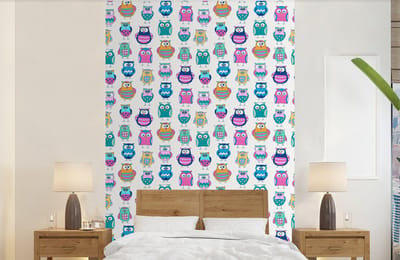 Behang - Fotobehang Regenboog - Uil - Cartoon - Breedte 140 cm x hoogte 220 cm