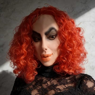 Roodharige, grootbekkige lelijke vrouwenmasker, eigenzinnig feestkostuummasker Adult size rood