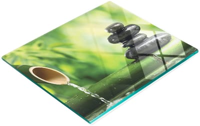Decoratieve glazen snij- en serveerplank met bamboefontein, 60x52 cm