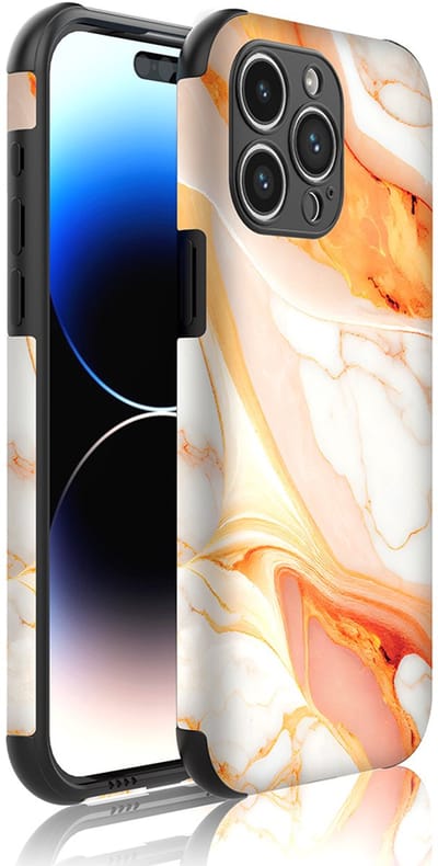 Smartphonica Telefoonhoesje Geschikt voor iPhone 14 Pro Max met Stootrand en Oranje Marmer opdruk - Backcover PhoneCase Orange Marble print geschikt voor iPhone 14 Pro Max