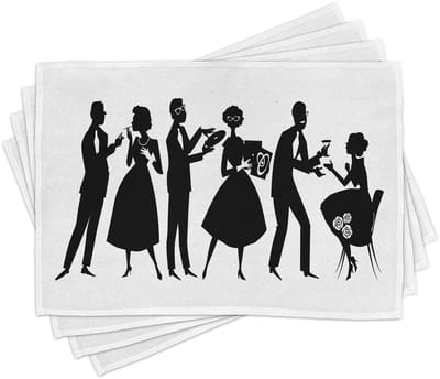 ABAKUHAUS Cocktailparty-onderzetters, jaren vijftig-feest, tafeldecoratie van kleurvaste stof voor de eetkamer en de keuken, zwart-wit