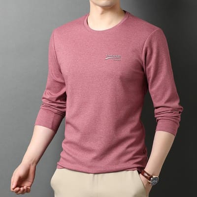 T-shirt à manches longues et col rond pour homme, haut fin en coton, décontracté, pour jeunes et personnes d'âge moyen XXXXL brown