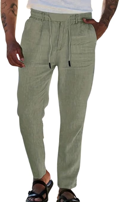 Livano Linnen Broek Heren - Zomerbroek - Volwassenen - Lange Broek - Pantalon - Strandbroek - Zomer - Ibiza Stijl - Groen - Maat S