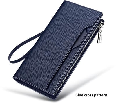 Heren Portemonnee met Rits – Multifunctionele Wallet, Pasjeshouder, Telefoonvak & Geldvak, Compacte Heren Tas, Anti-Diefstal, RFID Bescherming, Zakelijk & Casual, Perfect Cadeau voor Heren-Blauw kruis