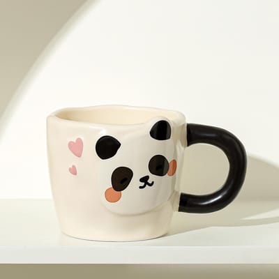 Schattige Panda Mok met Lepel Koppelsbeker Huishoudelijke Waterbeker Hoge Waarde Keramische Beker Souvenir Koffiekop 301-400ml