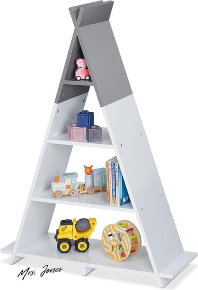 Mrs. Jones kinderkast tipi 4 vakken kinderboekenkast H x B x D: 107 x 76 x 27 cm speelgoedrek kinderrek wit/grijs - opbergsysteem kinderkamer .