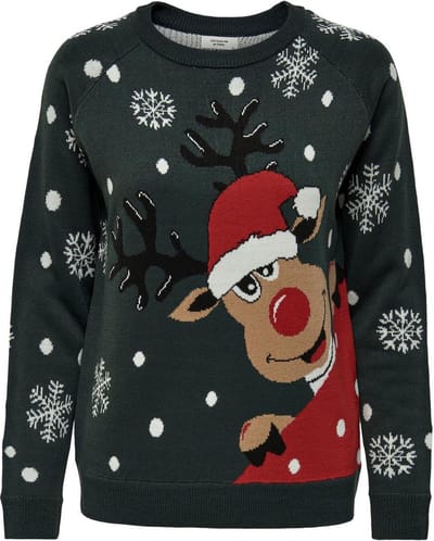 Jacqueline de Yong Trui Jdylucia L/s X-mas Jacquard Pullove 15238375 Green Gables/reindeer Dames Maat - S