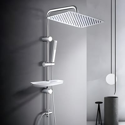 Regendouche doucheset douchesysteem met plank chroom douchestangset zonder douchekraan (35x25)