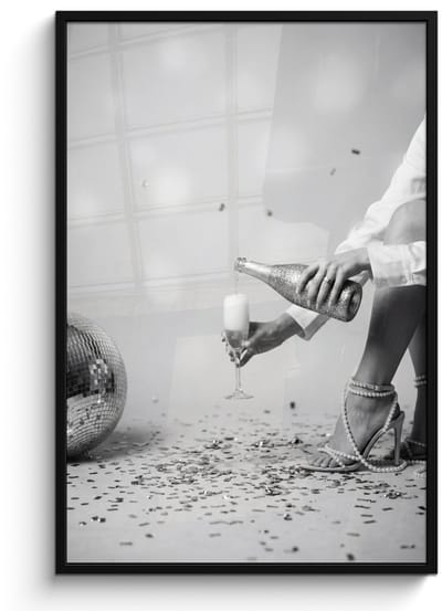 Poster in lijst - Fotolijst 80x120 cm - Posters - Feestelijk - Champagne - Discobal - Posterlijst zwart - Decoratie - Wanddecoratie woonkamer - Muurdecoratie slaapkamer