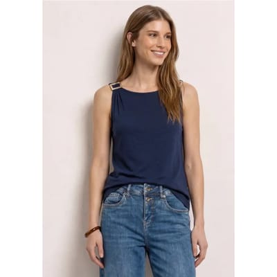 Top met ronde hals en schouderdetails