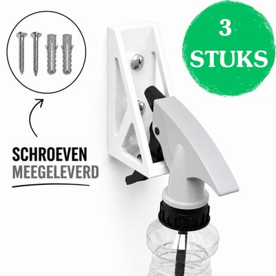 Universele Sprayfles Houder Set van 3 – Wandmontage Organizer voor Schoonmaakflessen – Geschikt voor 20 mm en 30 mm Hals – Wit