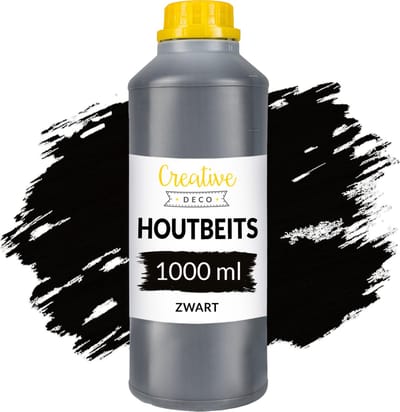 Creative Deco Houtbeits op Waterbasis | Zwart Kleur | 1 Liter | Sneldrogende Vernis | Niet Giftig | voor Hout, Houten Lambrisering, Beton, Baksteen, Behang en Meer | Hoge Efficiëntie