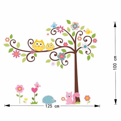 Muurstickers, decoratieve plakstrips, uilen en vogels in een boom