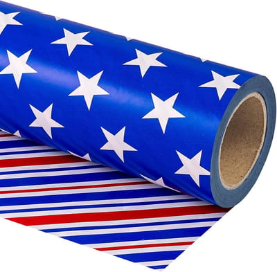 Stijlvol Omkeerbaar Inpakpapier - Rood Blauw Wit Strepen & Sterren - Voor Feestdagen en Cadeaus
