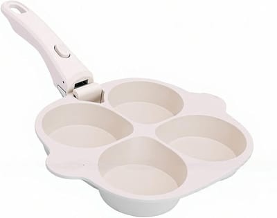 Eierpan met Handvat - Ontbijt Bakplaat - Ontbijt Koken - Afneembare Handgreep - 4 Kopjes - Zwart