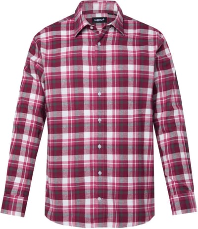 Men Plus - Heren - Flanellen geruit overhemd lange mouw kentkraag comfort fit - Wijnrood - Maat 3XL