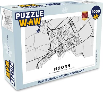 Puzzel Plattegrond - Hoorn - Nederland - Legpuzzel - Puzzel 1000 stukjes volwassenen - Stadskaart