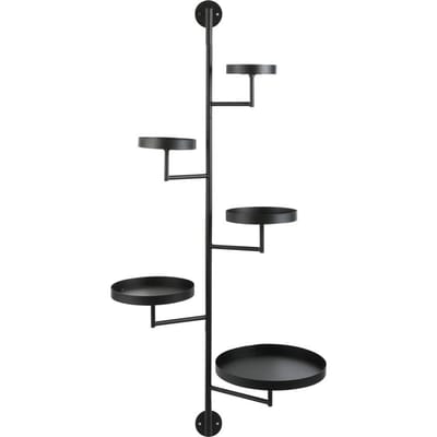 Mica Decorations Perry Wandrek Zwart - Metalen Wandrek met Vijf Ronde Plateaus voor Planten, Servies en Decoratieve Items - Industrieel Design - L36 x B30 x H120 cm