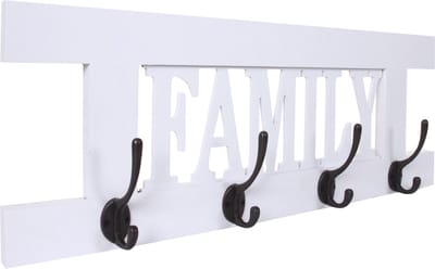 Wandkapstok MCW-C60 Familie, kapstok, kapstokpaneel, shabby look vintage 60x21cm ~ wit gelakt